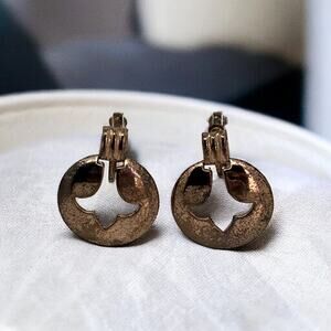 Bronze Clip-On Earrings, Cut-Out Design, Good Condition, 1.25" x 1"
